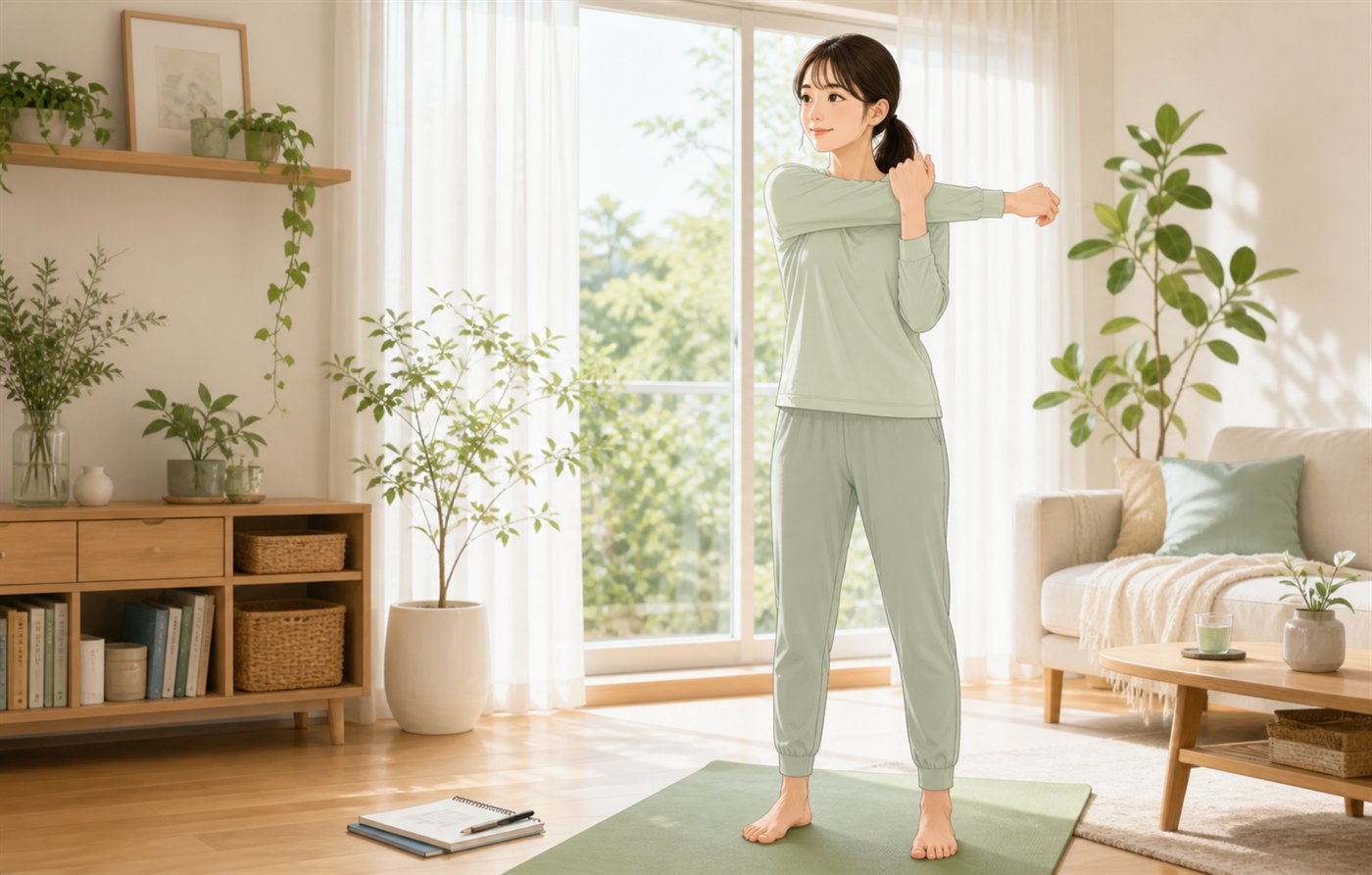 自宅で無理のないセルフケアを行う女性のイメージ